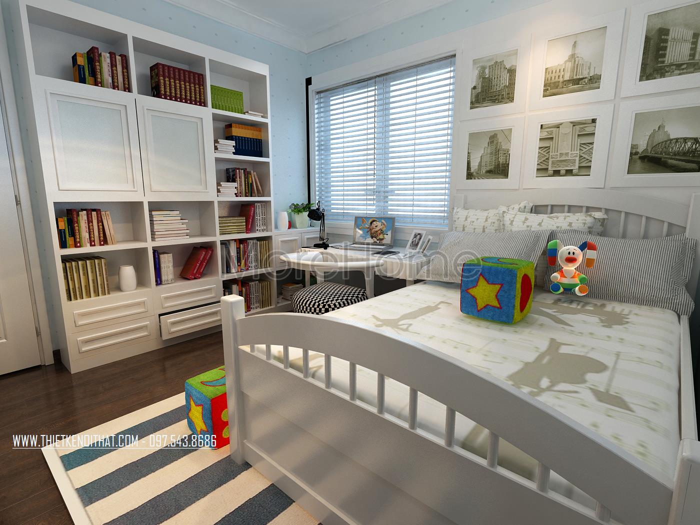 Thiết kế nội thất phòng ngủ bé trai biệt thự Vinhome Riverside